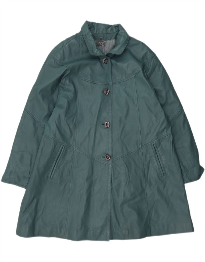 Via Appia Abrigo de cuero extragrande para mujer UK 44 Cuero azul medio