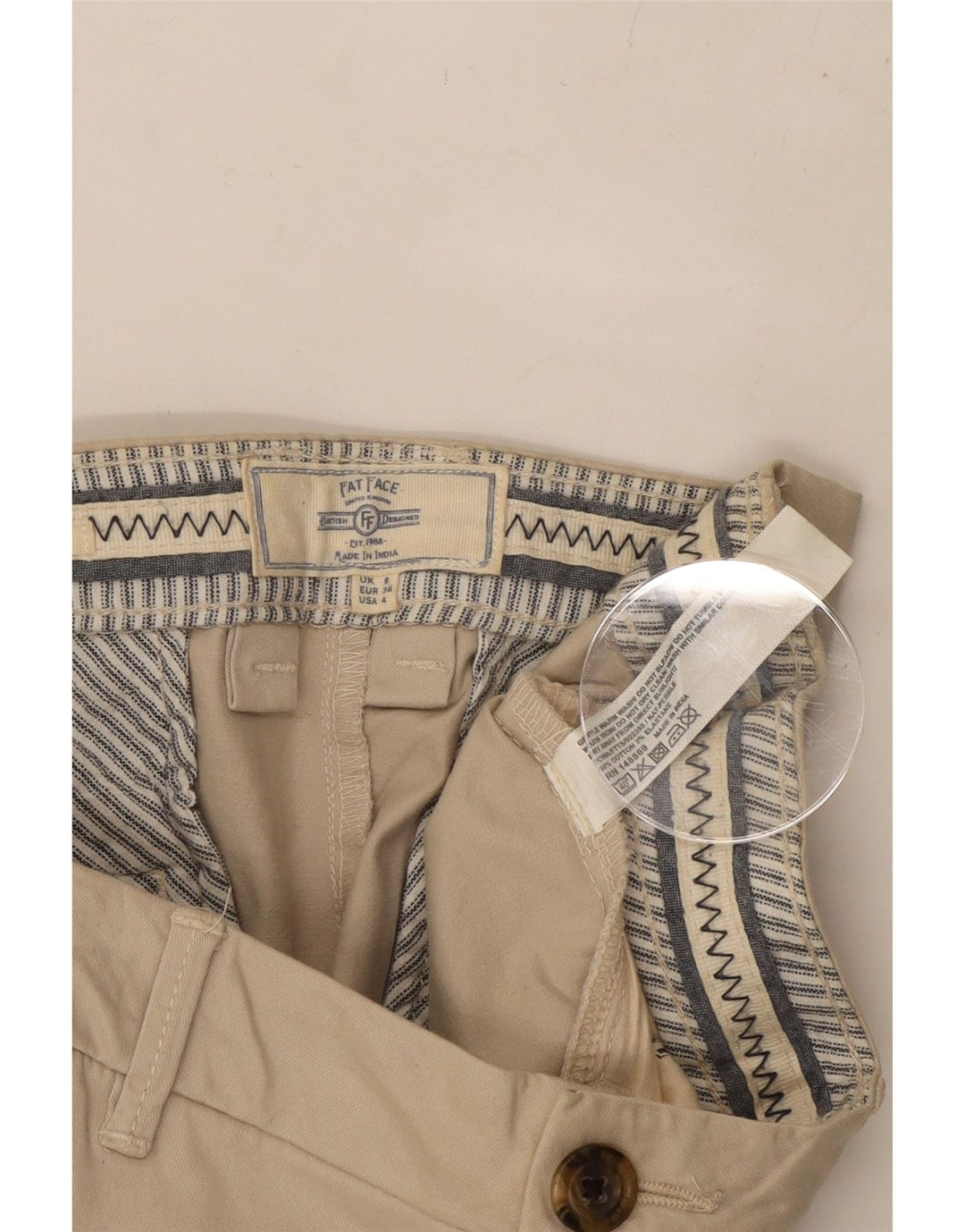 FAT FACE Pantalones cortos rectos para mujer UK 8 Small W30 L23 Algodón beige