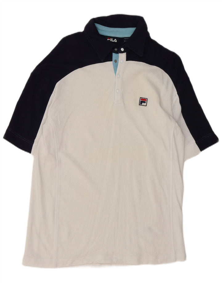 Fila Polo para hombre de algodón color block blanco pequeño