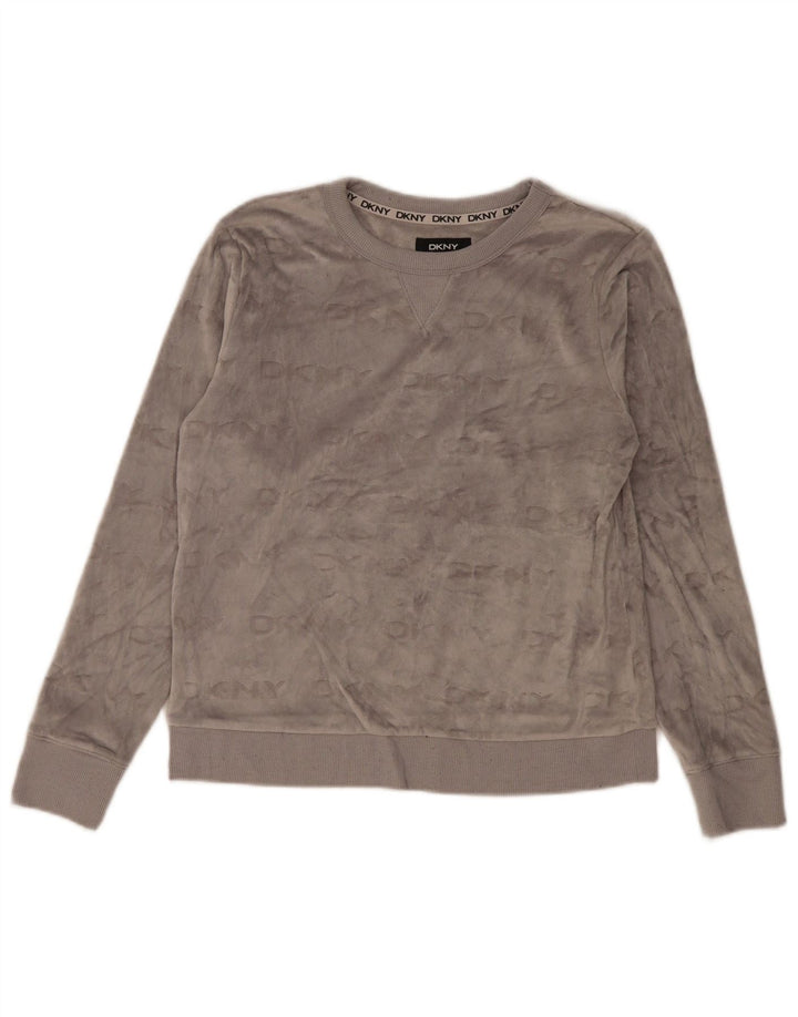 Dkny Mujer Gráfico Velour Sudadera Jumper UK 10 Pequeño Gris Poliéster