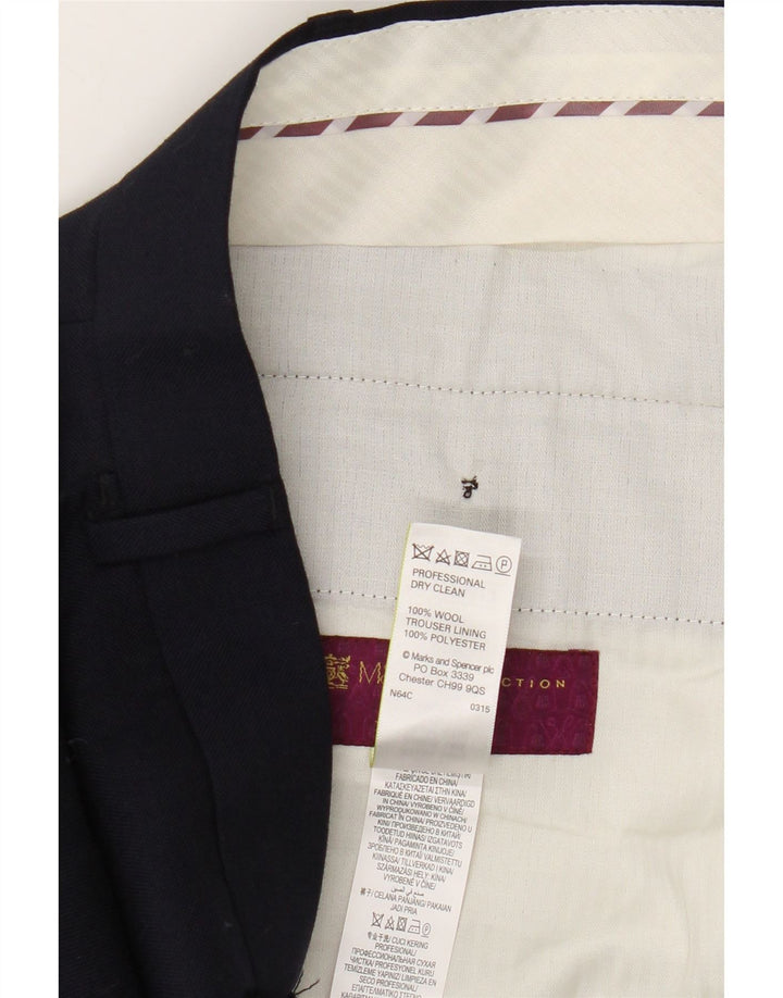 Marks & Spencer Pantalón de traje de corte regular para hombre W38 L31 Lana azul marino