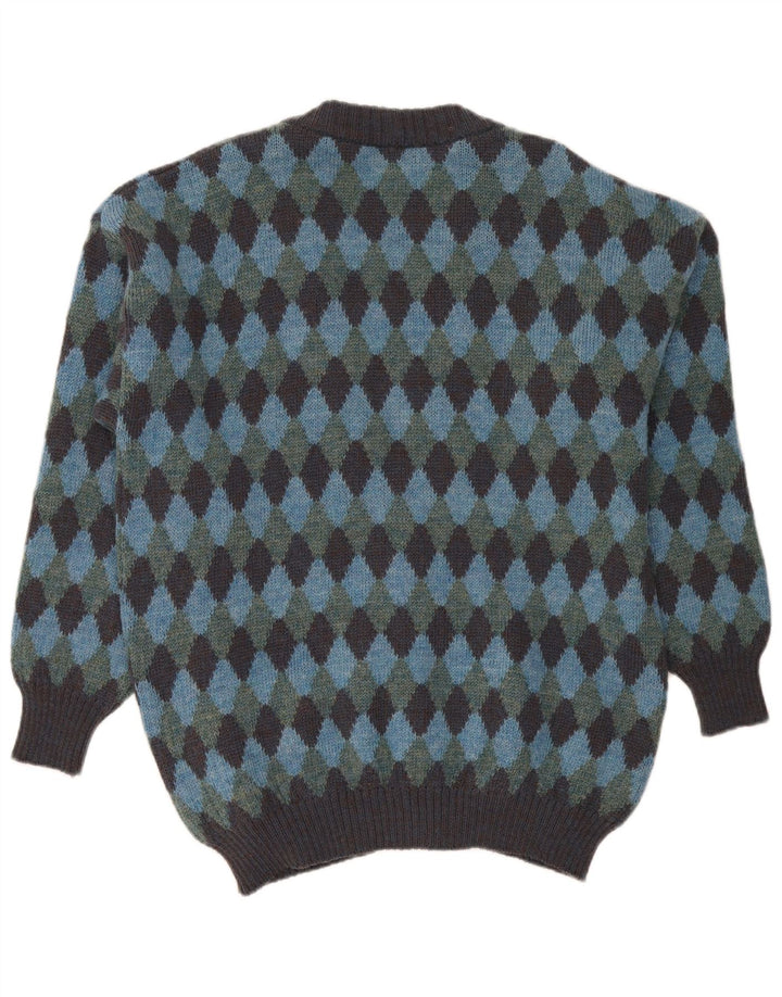 Vintage hombres Cardigan suéter XL azul Argyle/Diamante