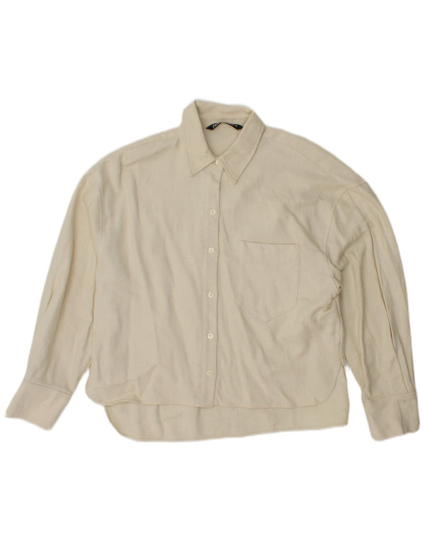 Zara Mujer Camisa Extragrande UK 6 XS Off White Algodón