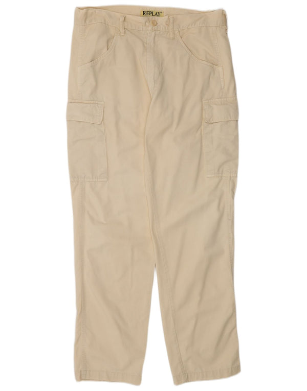 Pantalones cargo rectos para hombre Replay W34 L31 Algodón blanco roto