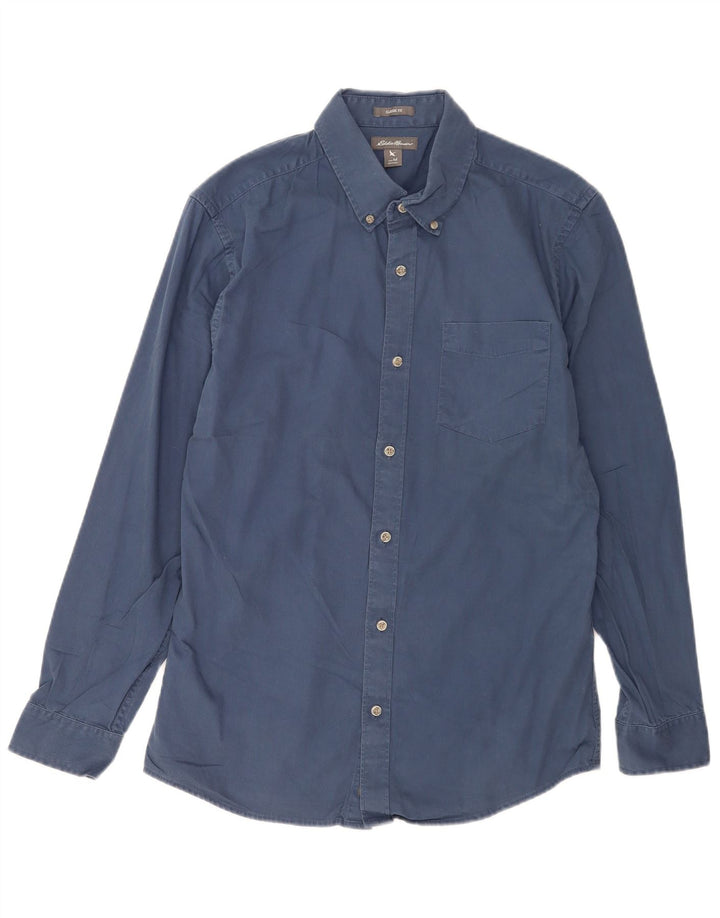 Eddie Bauer Camisa de corte clásico para hombre de algodón azul medio