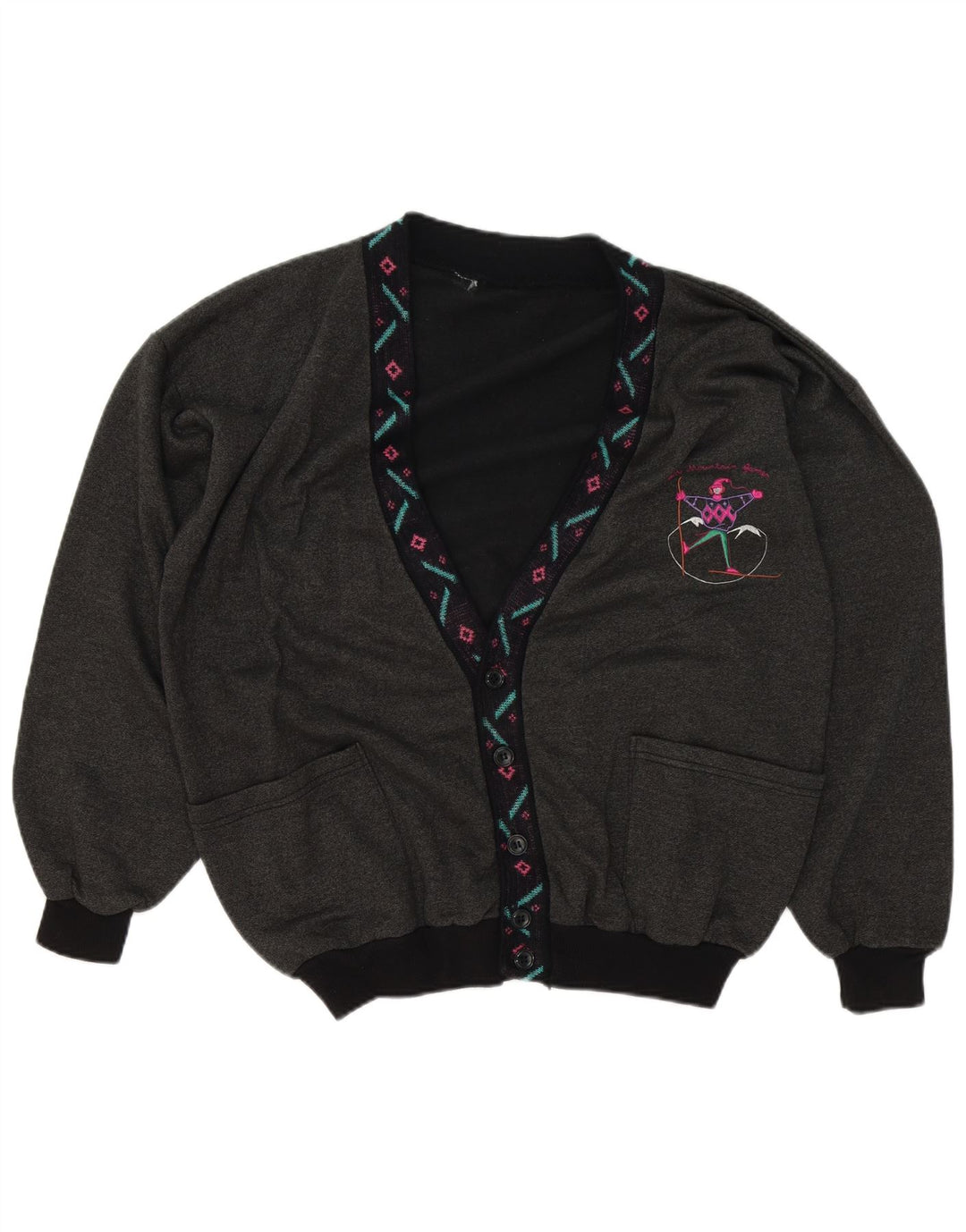 Vintage hombres Cardigan suéter XL gris geométrico