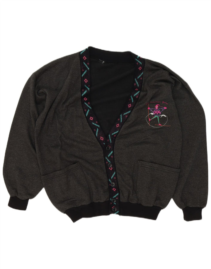 Vintage hombres Cardigan suéter XL gris geométrico