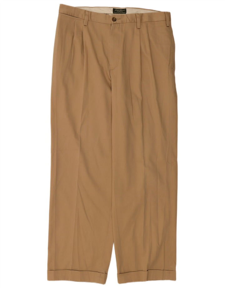 EDDIE BAUER Pantalón chino con pinzas y corte clásico para hombre W36 L32 Algodón beige