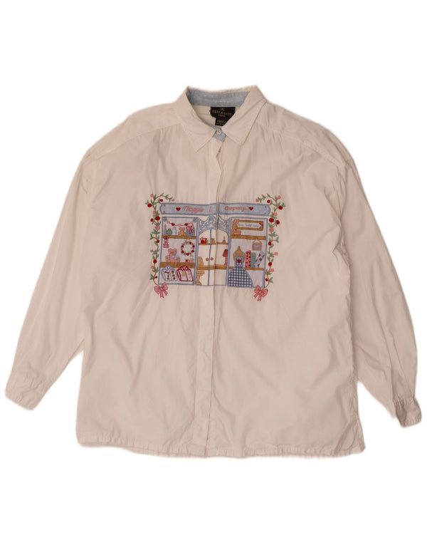 Cote A Camisa gráfica para mujer Talla única Algodón floral blanco