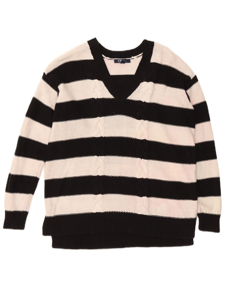 CHAPS Suéter oversize con cuello en V para mujer UK 10 Small Black Stripes