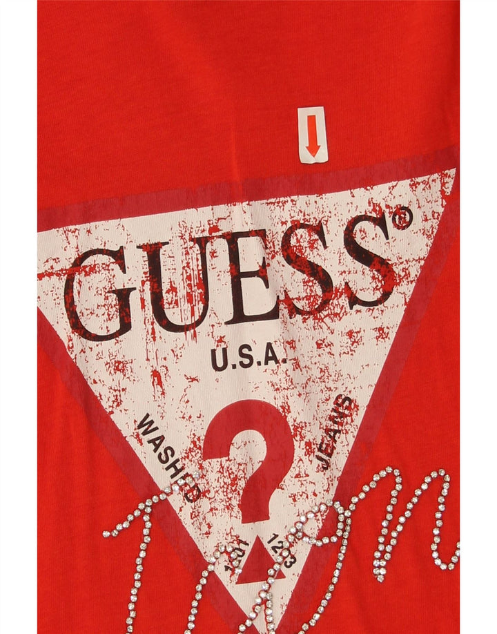 Guess Top gráfico para mujer de manga larga UK 10 Small Red Cotton