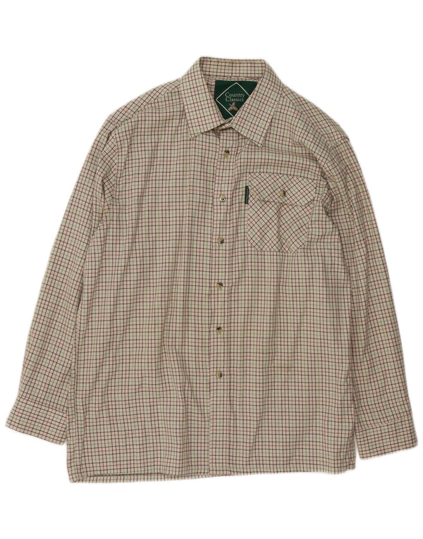 Camisa vintage para hombre talla 16 1/2 poliéster a cuadros beige grande