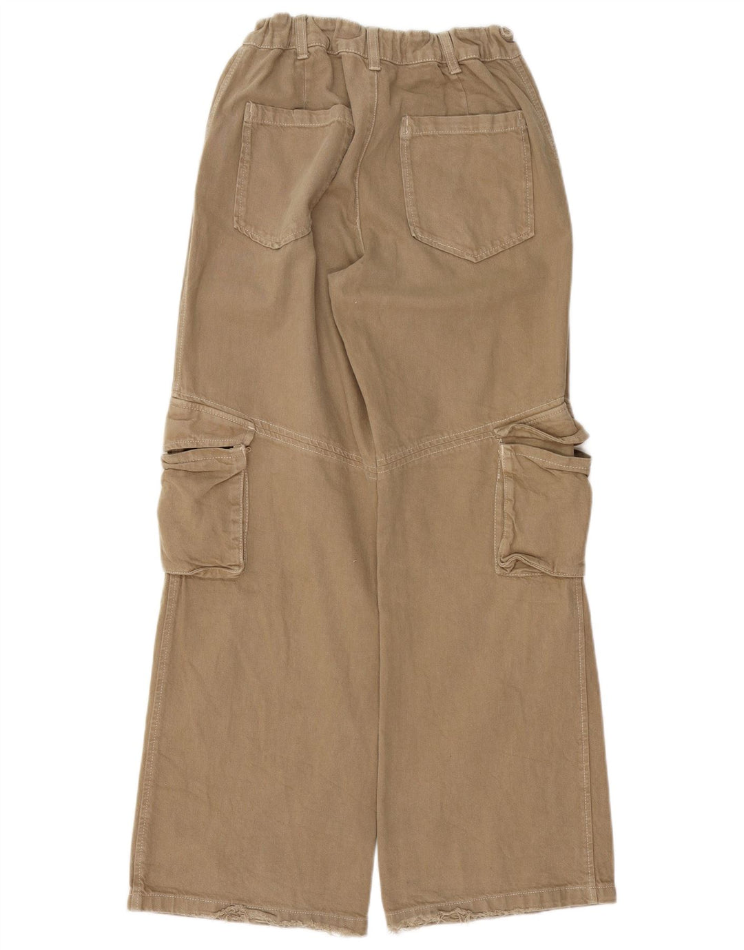 ZARA Mujer Pantalones Cargo De Pierna Ancha Pequeño W26 L31 Beige