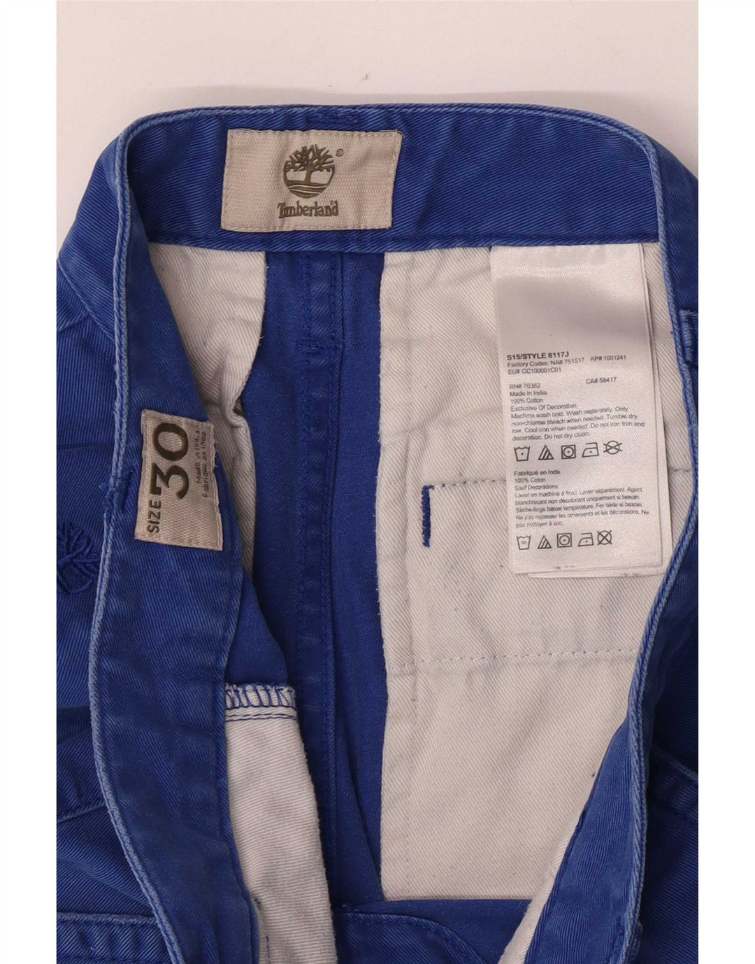 Timberland Pantalones cortos chinos para hombre mediano W30 algodón azul