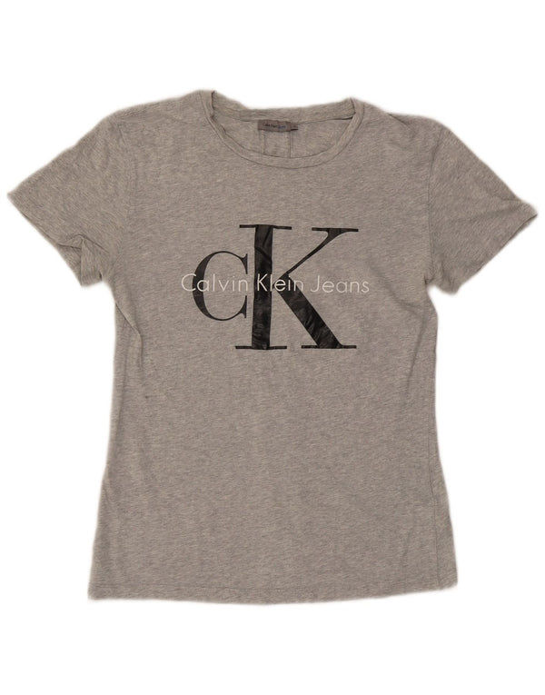 Calvin Klein Jeans Camiseta gráfica para mujer Top UK 10 Small Grey Moteado