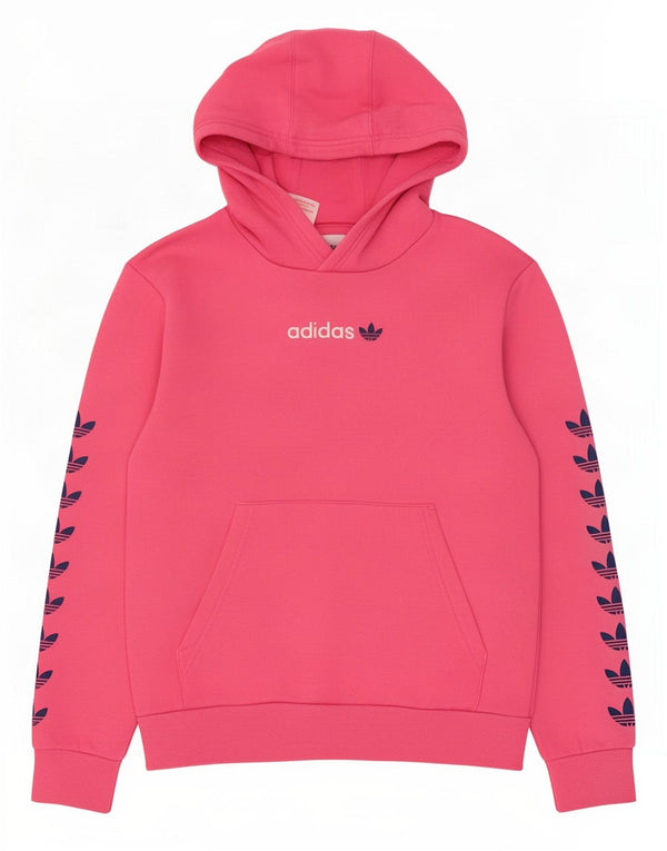 Adidas Girls Graphic Hoodie Jumper 12-13 Years Pink Cotton