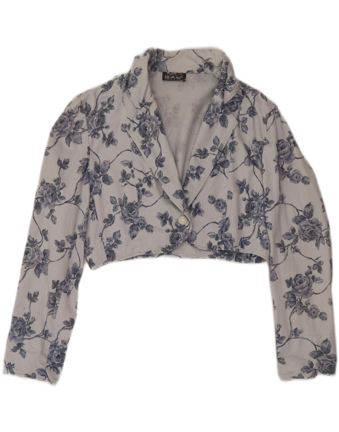 Vintage mujer 1 botón Bolero chaqueta Reino Unido 14 azul medio floral