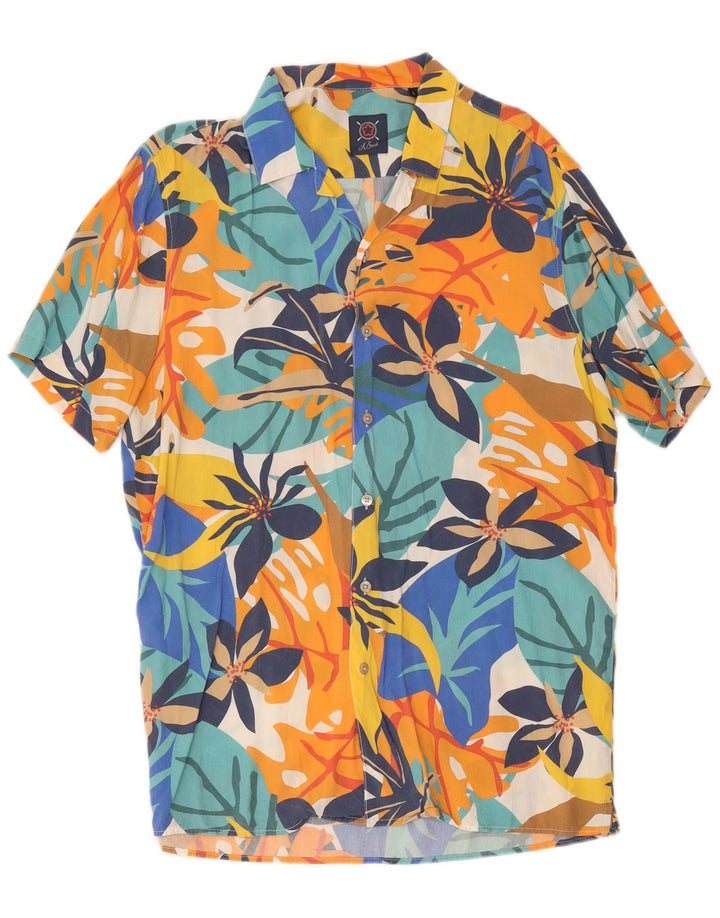 Camisa vintage de manga corta para hombre, viscosa floral multicolor grande