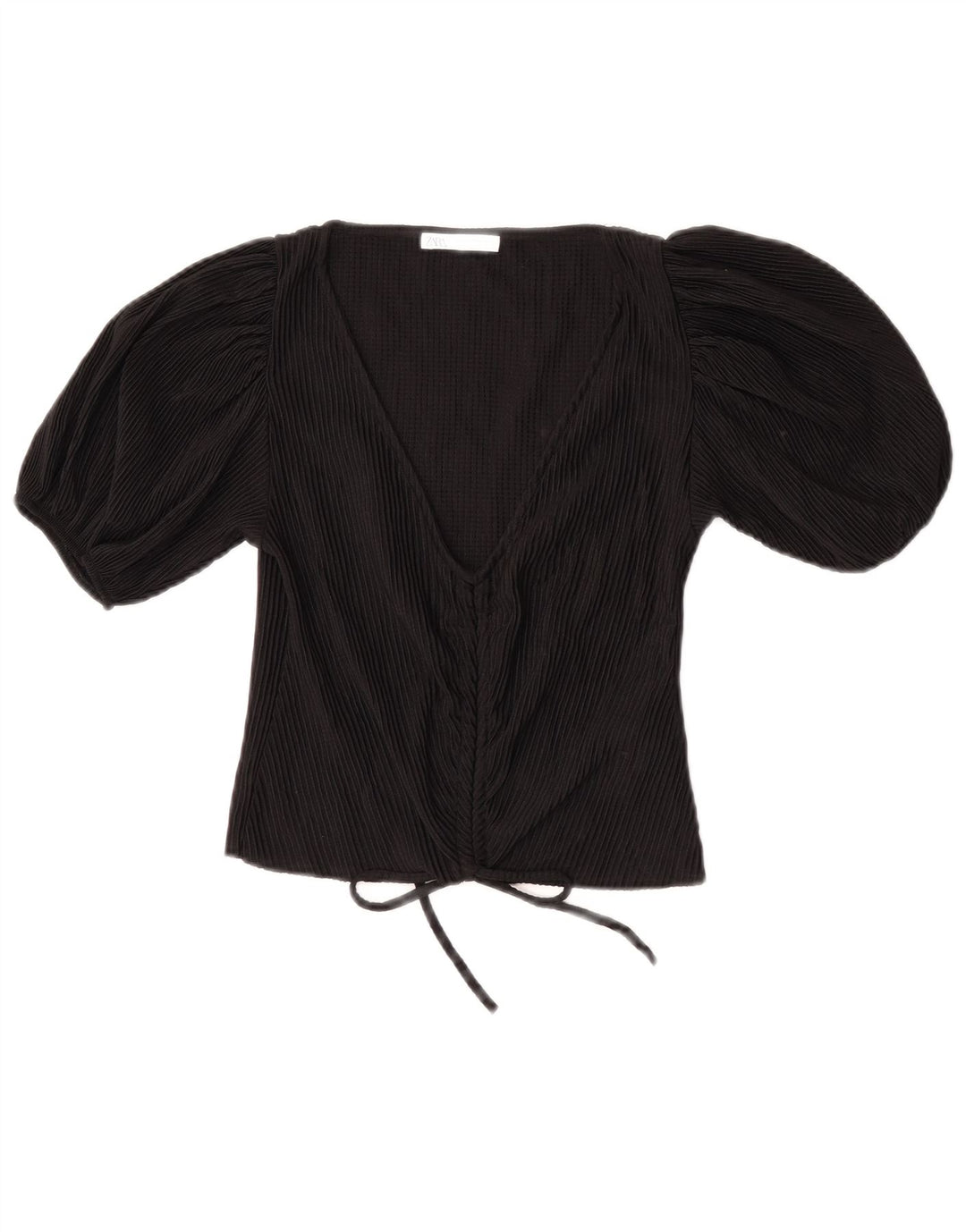 Zara Mujer Crop Blusa Top UK 8 Small Poliéster Negro