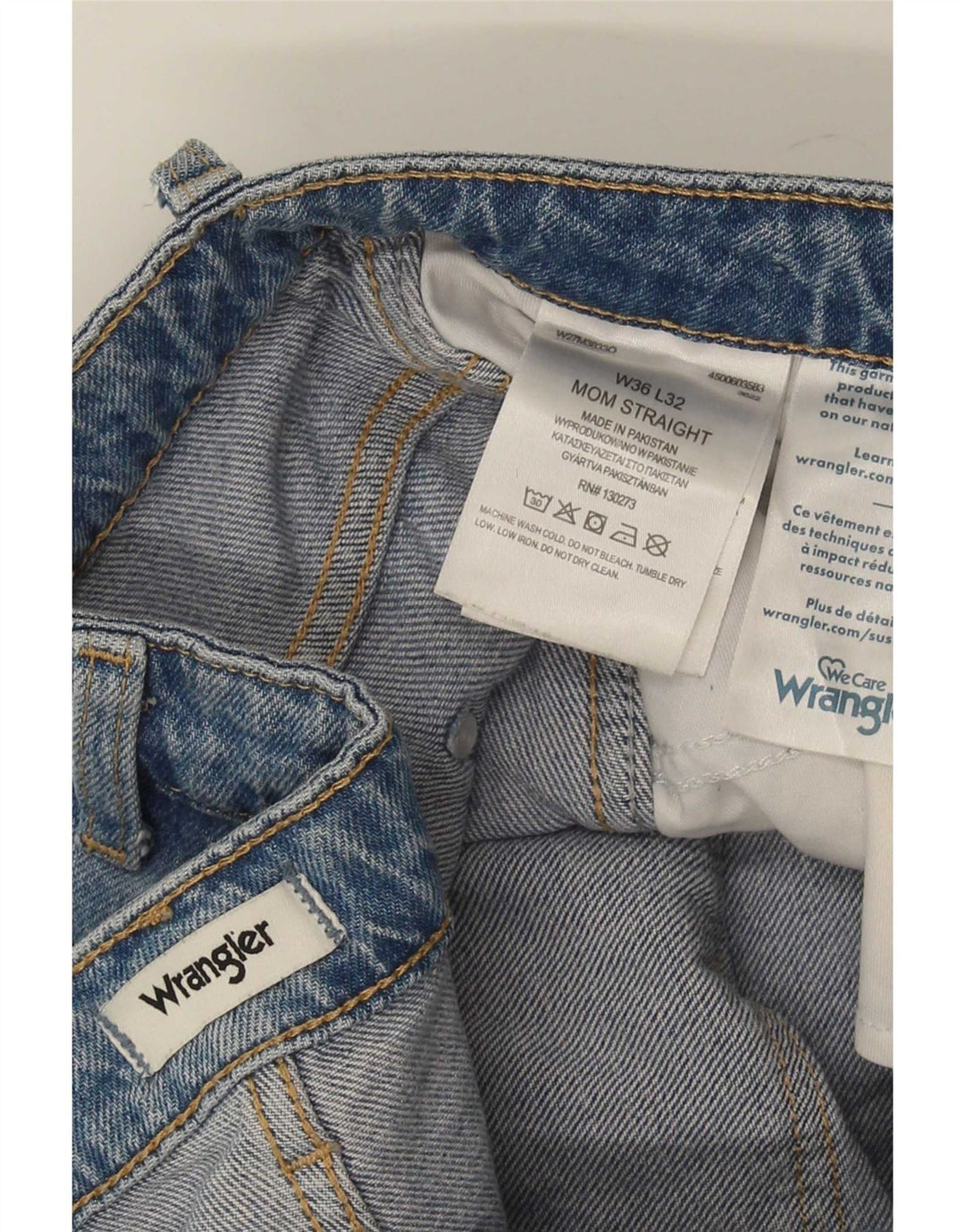 Wrangler Vaqueros Mom Rectos Para Hombre W36 L32 Algodón Azul