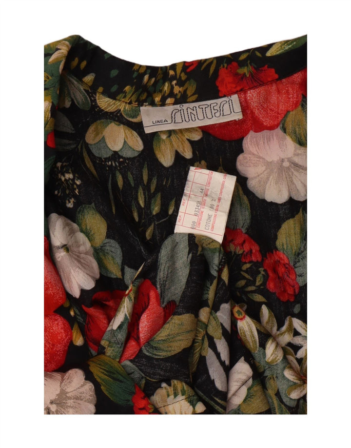 VINTAGE Womens 1 Button Blazer Jacket IT 44 Medium Black Floral Vintage Vintage and Second-Hand Vintage from Messina Hembry 