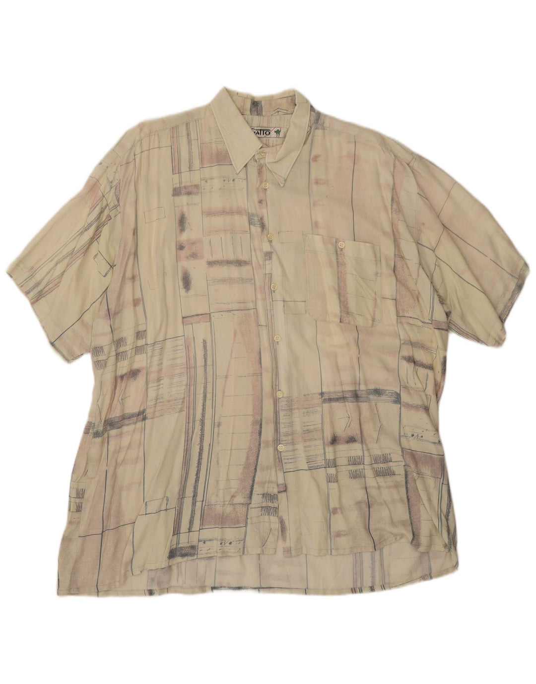 Camisa Vintage de Manga Corta para Hombre XL Beige