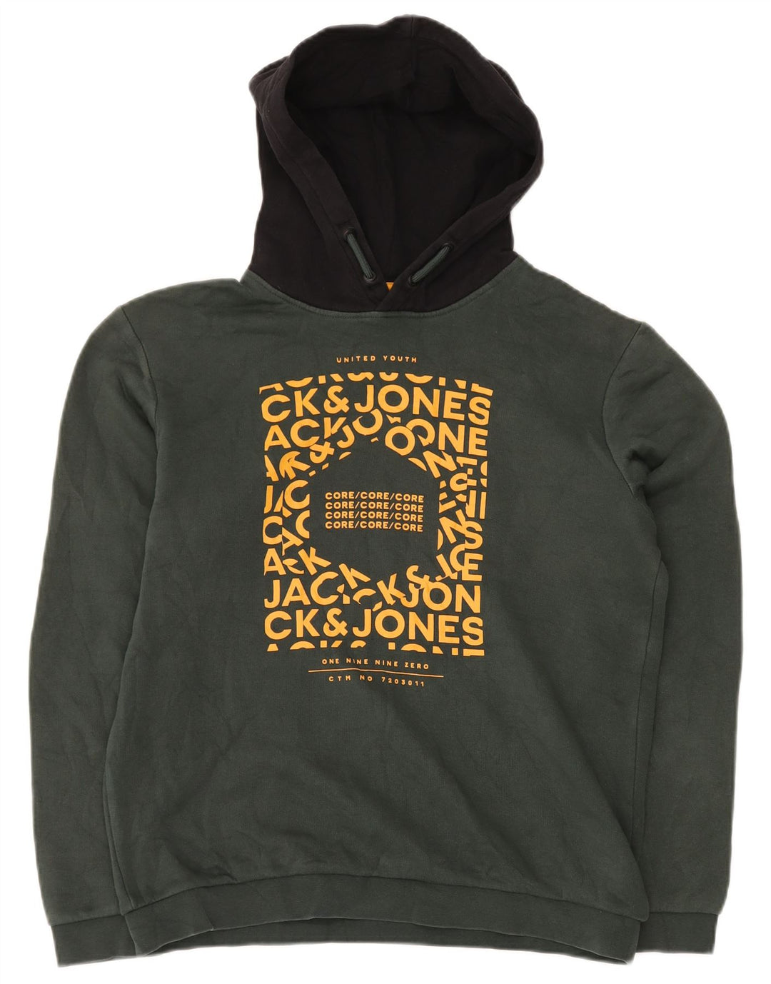 JACK & JONES Jersey con capucha y estampado gráfico para niños 15-16 años Bloque de color verde