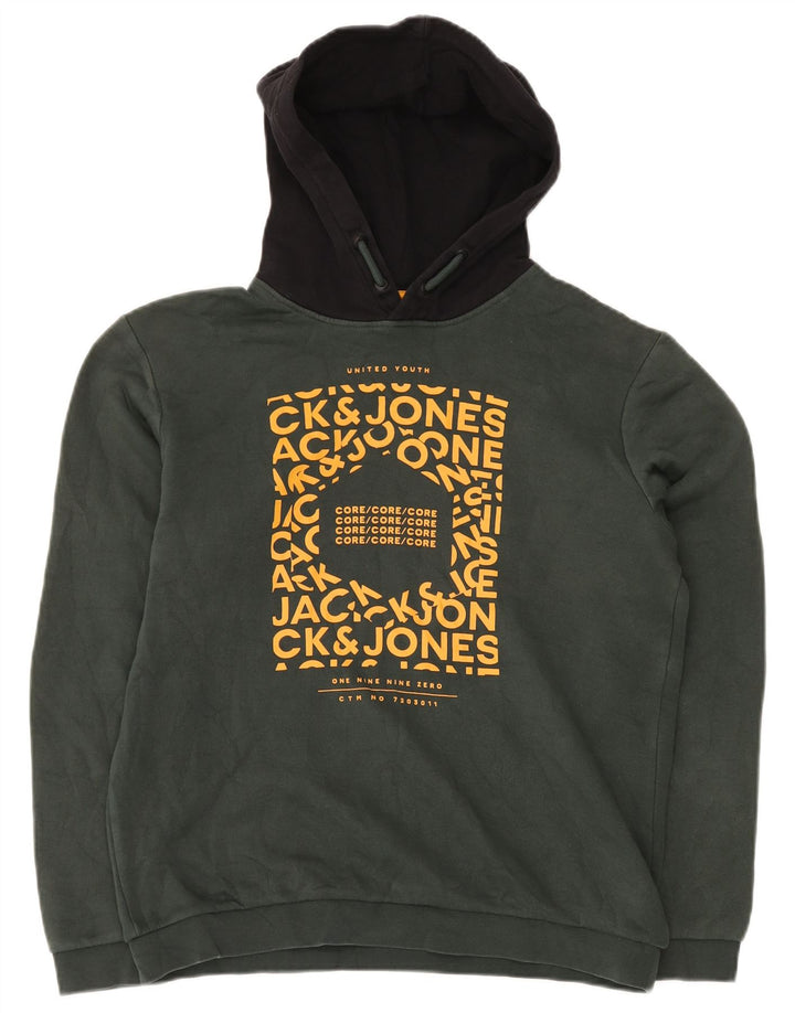 JACK & JONES Jersey con capucha y estampado gráfico para niños 15-16 años Bloque de color verde