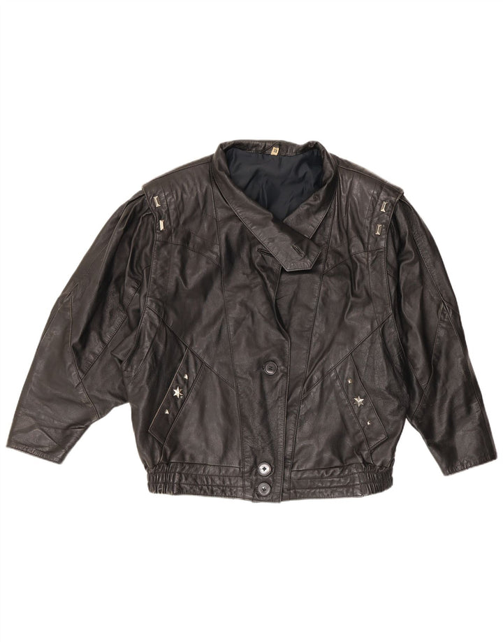 VINTAGE Chaqueta de cuero para mujer EU 38 Medio Negro