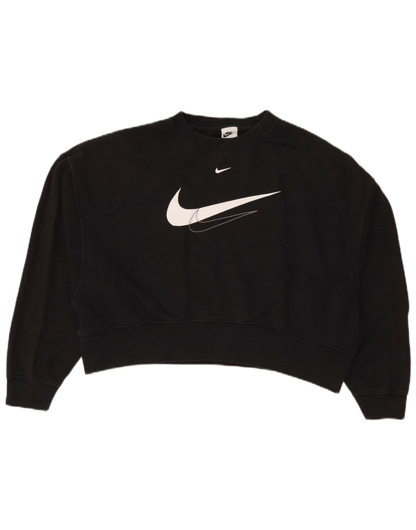 Nike Mujer Crop Graphic Loose Fit Sudadera Jumper UK 6 XS Algodón Negro