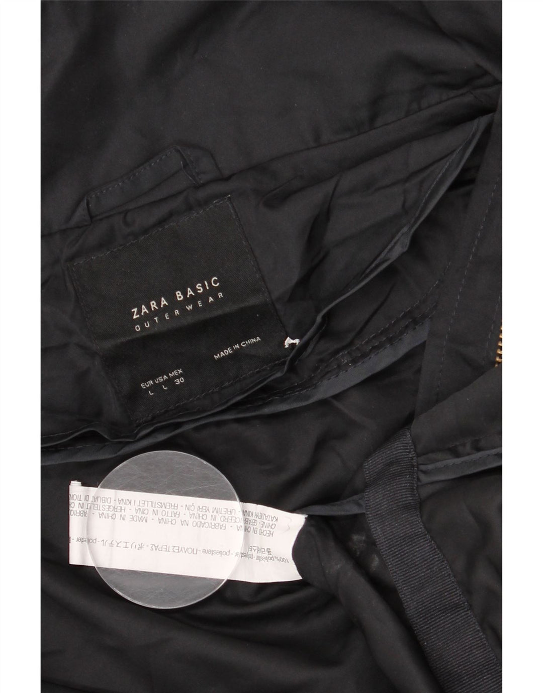 Zara Chaqueta impermeable corta con capucha para mujer UK 46 Grande Poliéster negro