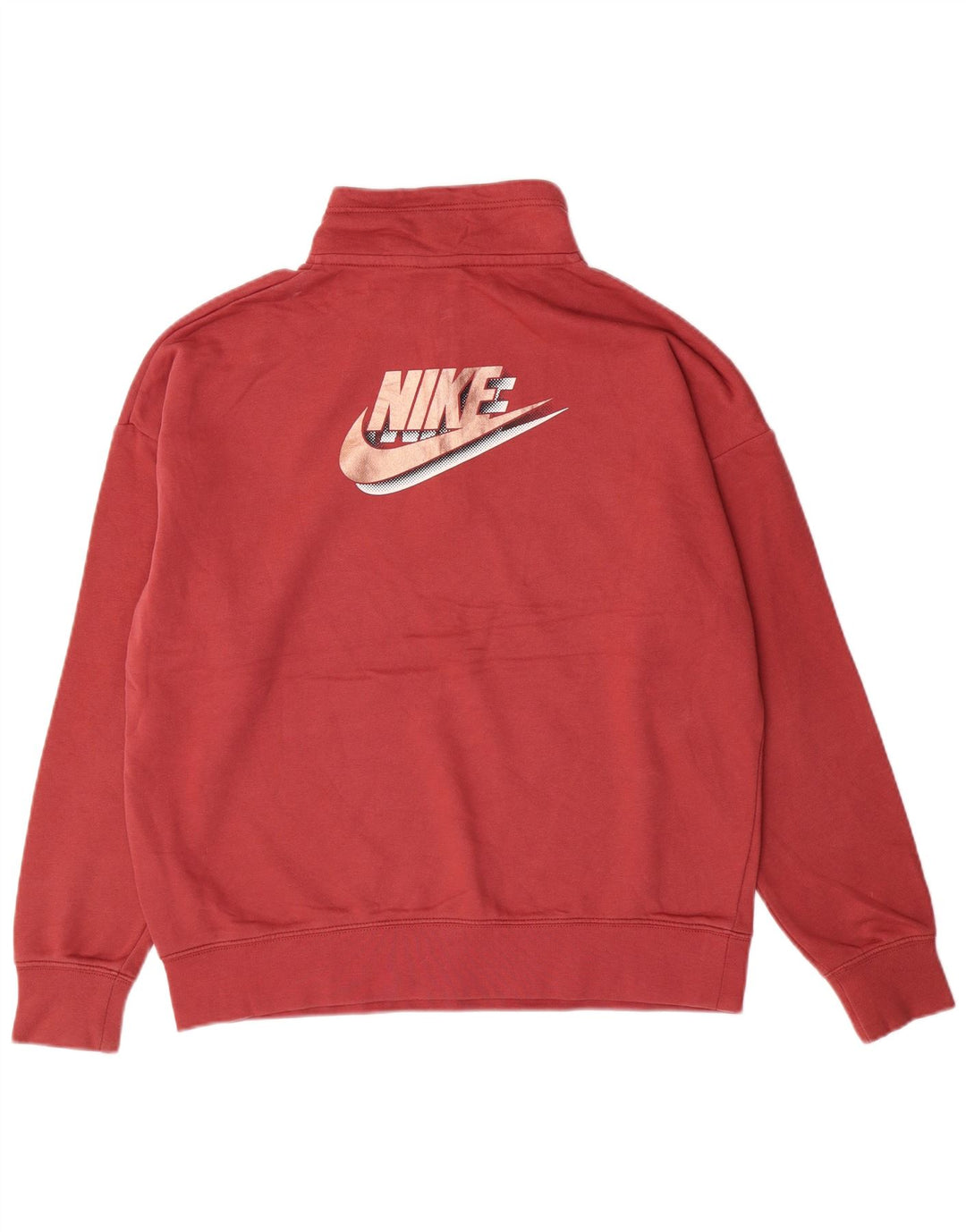 NIKE Sudadera extragrande con estampado gráfico y cuello con cremallera para mujer, talla 10, color rosa