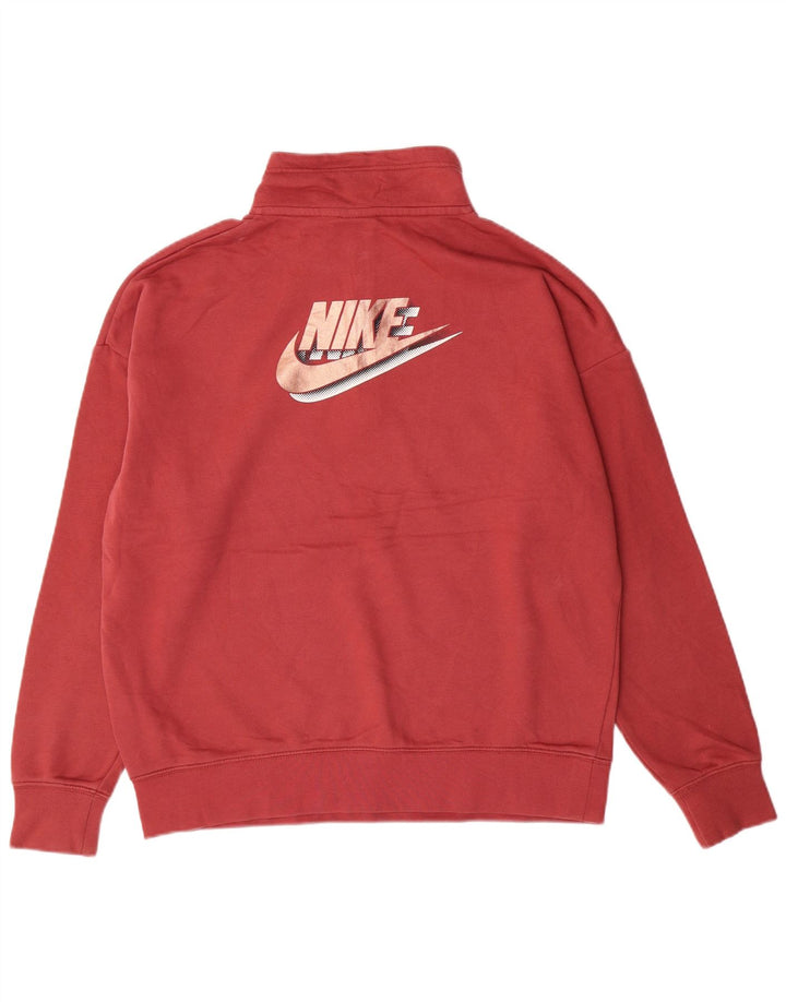 NIKE Sudadera extragrande con estampado gráfico y cuello con cremallera para mujer, talla 10, color rosa