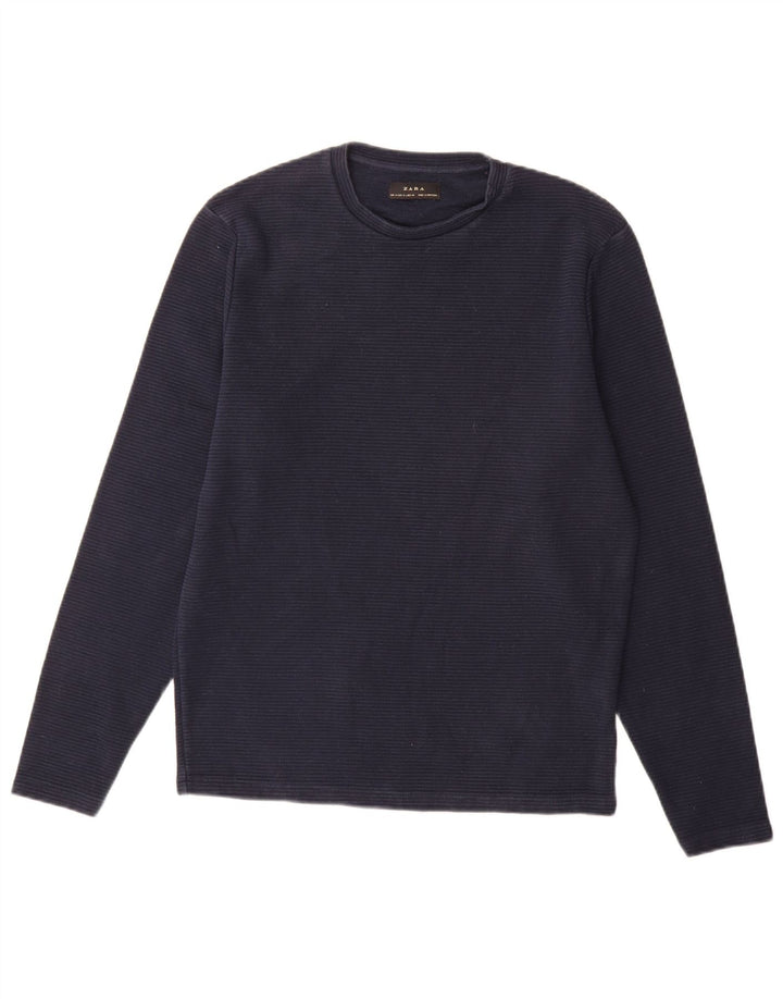Zara Hombre Top Manga Larga Algodón Azul Marino Medio