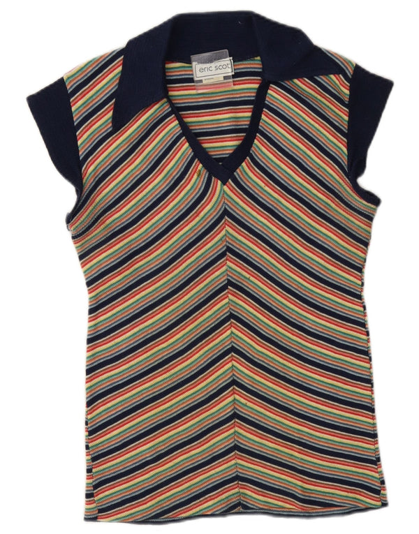 Vintage mujer punto blusa Top Reino Unido 12 medio multicolor rayas