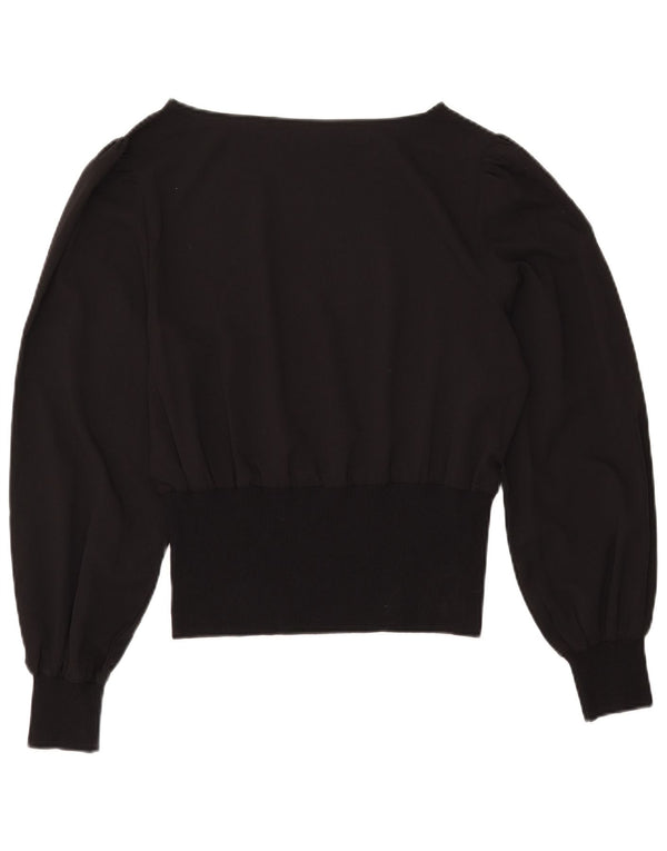 Vintage mujer crop Batwing blusa Top Reino Unido 12 Medio Negro