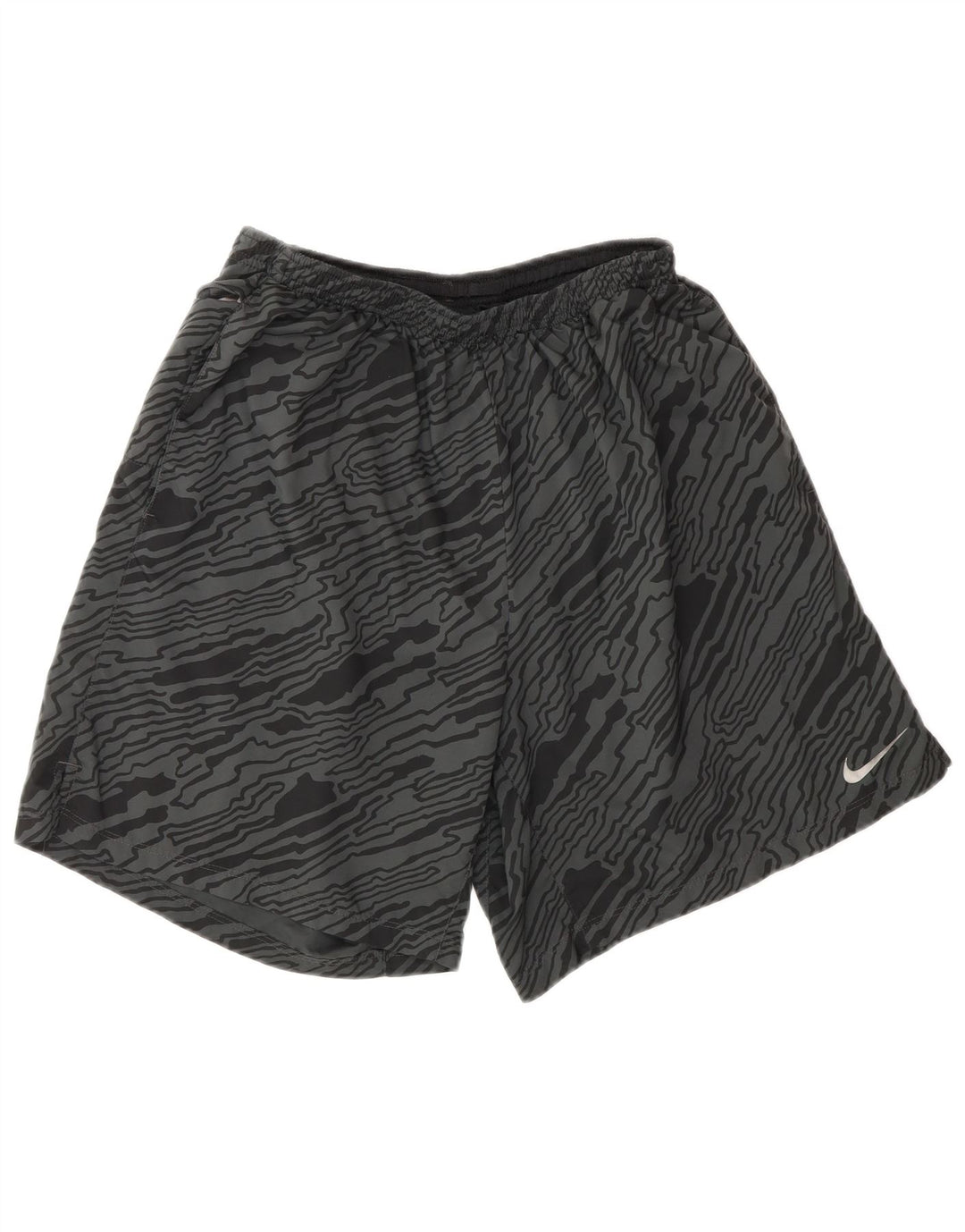 NIKE Pantalones cortos deportivos Dri Fit con patrón abstracto para hombre, poliéster gris grande
