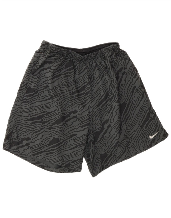 NIKE Pantalones cortos deportivos Dri Fit con patrón abstracto para hombre, poliéster gris grande