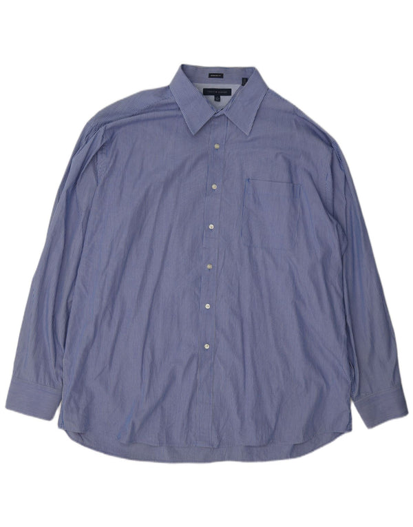 Tommy Hilfiger Camisa de corte regular para hombre Talla 18 2XL Algodón a rayas azules