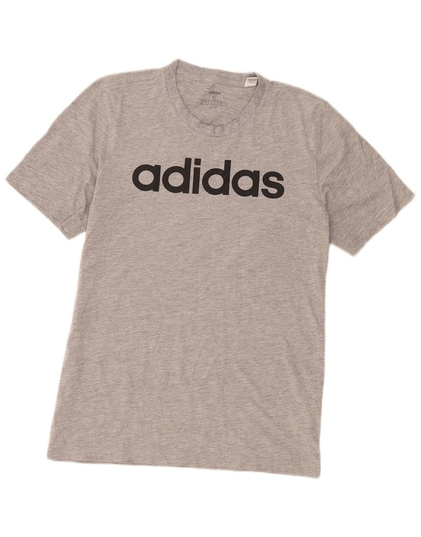 Adidas - Camiseta gráfica para hombre, talla pequeña, algodón gris