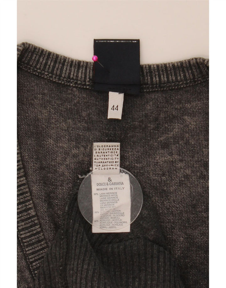 Dolce & Gabbana Jersey Gráfico Con Cuello En V Mujer IT 44 Lana Gris Medio