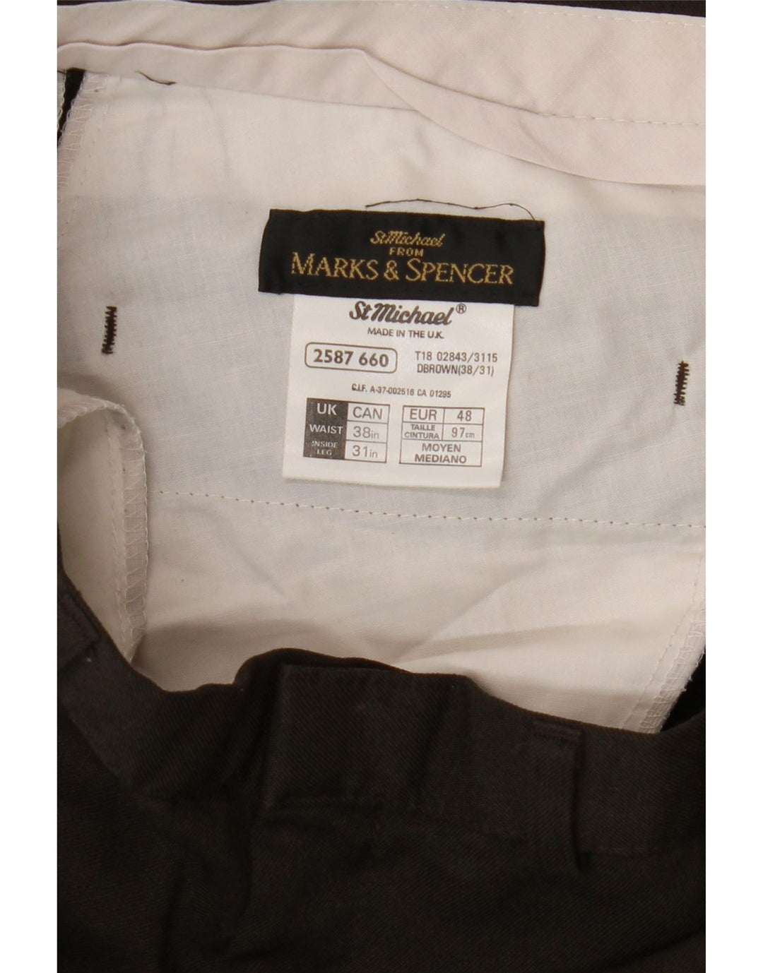 Marks & Spencer Pantalones casuales cónicos para hombre W38 L31 Poliéster marrón