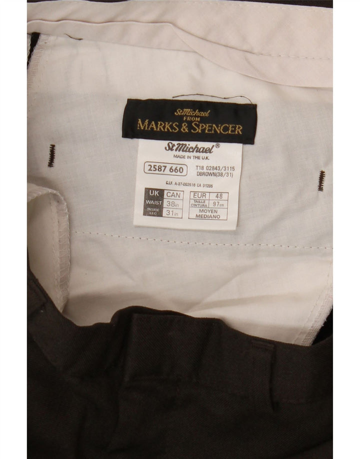 Marks & Spencer Pantalones casuales cónicos para hombre W38 L31 Poliéster marrón
