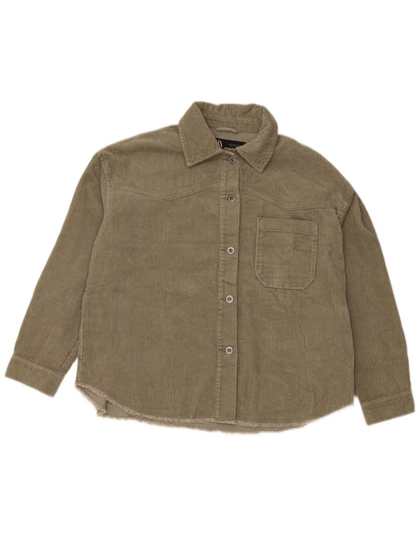 ZARA Mujer Camisa De Pana Extragrande UK 10 Small Algodón Verde