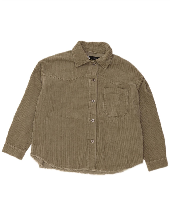 ZARA Mujer Camisa De Pana Extragrande UK 10 Small Algodón Verde