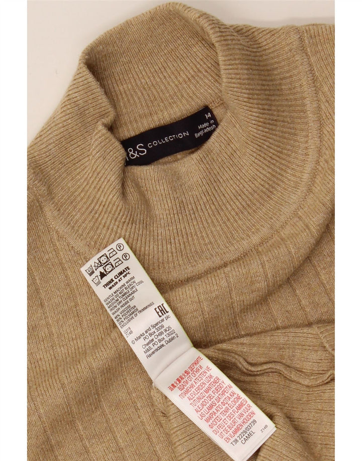 MARKS & SPENCER Womens Turtle Neck Jumper Sweater UK 14 Medium Beige Vintage Marks & Spencer and Second-Hand Marks & Spencer from Messina Hembry 