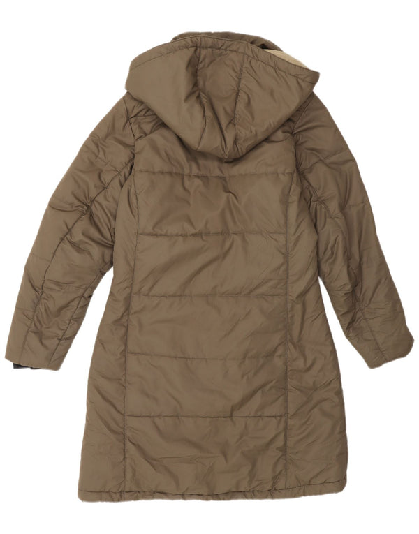 Jack Wolfskin Abrigo acolchado con capucha para mujer UK 10 Small Caqui Poliéster