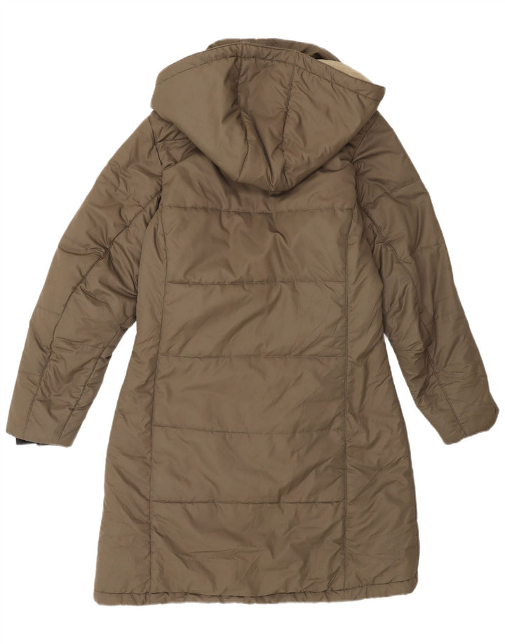 Jack Wolfskin Abrigo acolchado con capucha para mujer UK 10 Small Caqui Poliéster