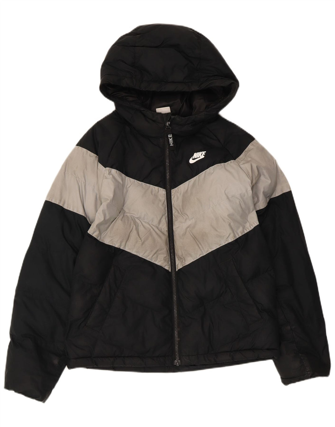 Nike Chaqueta acolchada con capucha para niños de 12 a 13 años, talla grande, color negro