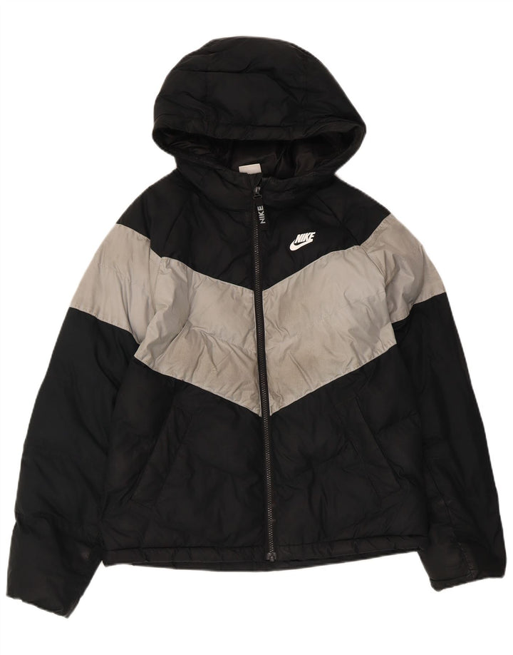 Nike Chaqueta acolchada con capucha para niños de 12 a 13 años, talla grande, color negro